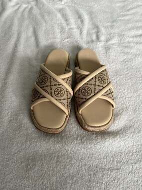 Tory Burch T Monogram Jacquard Crisscross Espadrille Slides